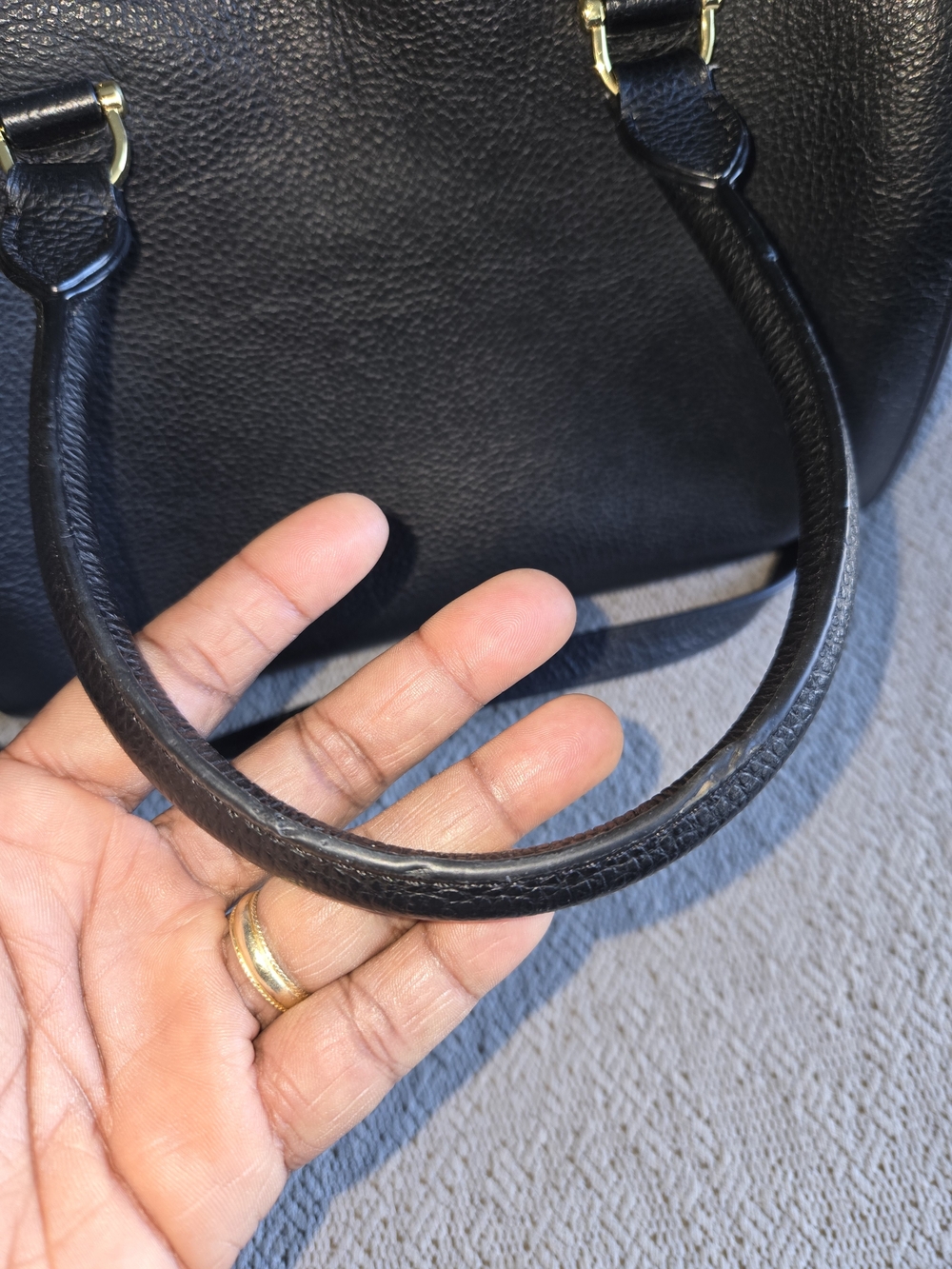 Ralph Lauren Black Pebbled Leather Satchel with Gold RL Logo - Picture 2 of 6